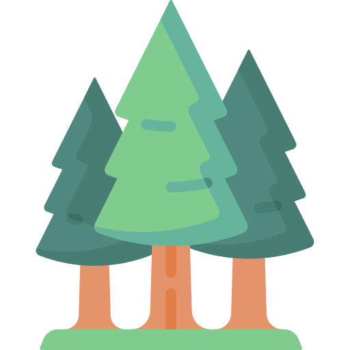 Three trees representing a forest. Two darker ones in the background and one lighter in front.